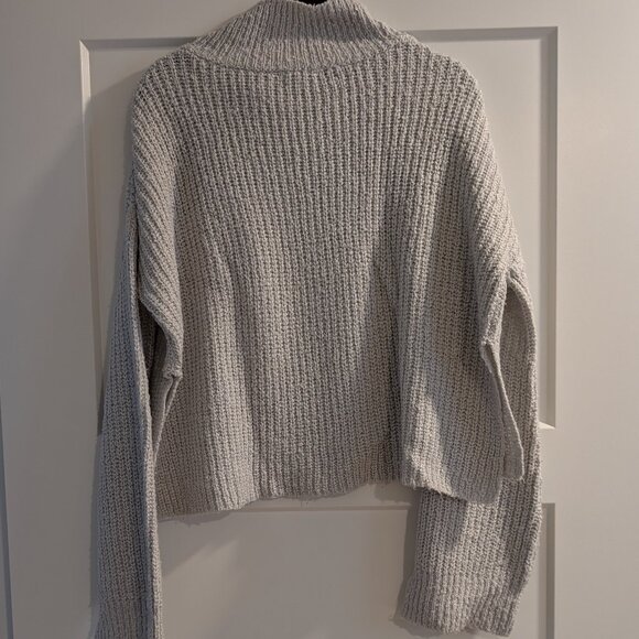 Grey Cropped Bell Sleeve Turtle Neck Sweater - Picture 3 of 5